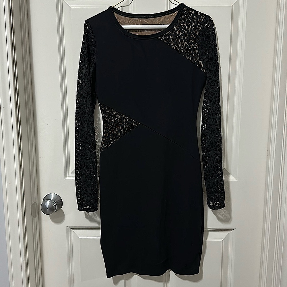 BCBG Maxazria black lace fitted dress